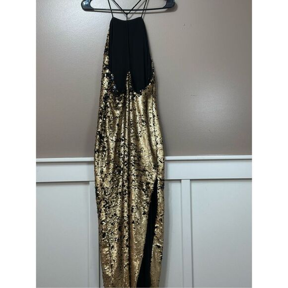 NWOT NBD Sequin Black & Gold Racerback High Slit Dress Women's Small - Picture 12 of 14
